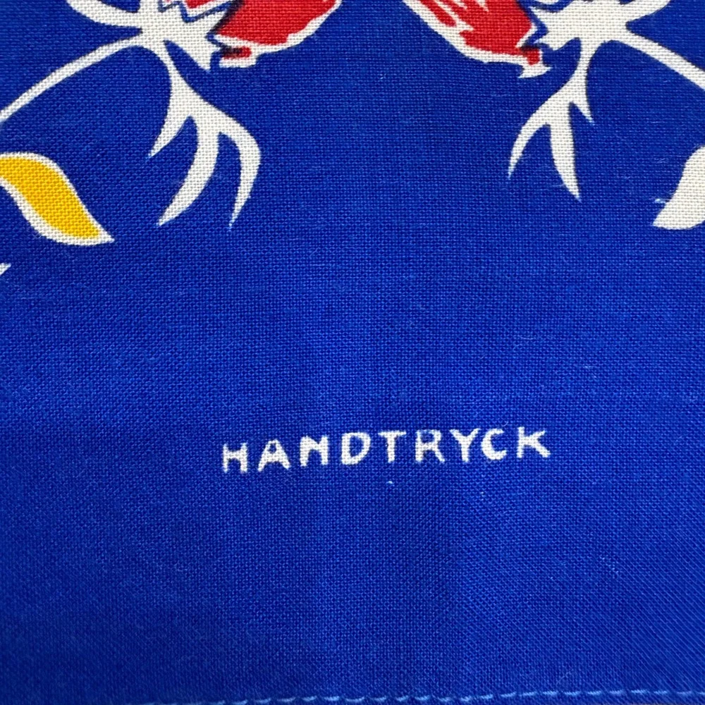 Vintage Swedish Bandanna Scarf Ahrnebergs AB Hand Printed Blue Folk Art 25